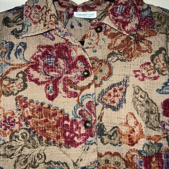 Coldwater Creek Floral Jacket Lightweight Button Up Tan Women's Size Large - Picture 4 of 6